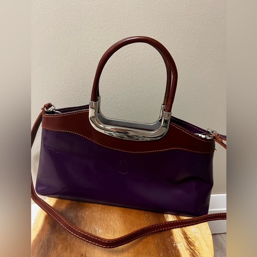 Florence Italy Borse in Pelle Genuine Eggplant Grape Purple Brown Leather Bag